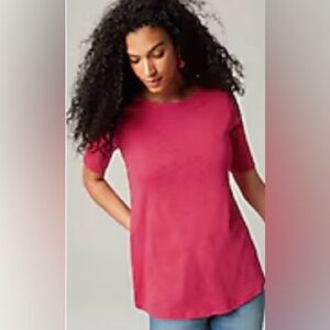 J Jill Raspberry Sherbet Pima Slub Scoop Neck Elbow Sleeve Tee Medium Tall